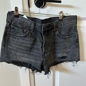 Distressed Black Denim Shorts